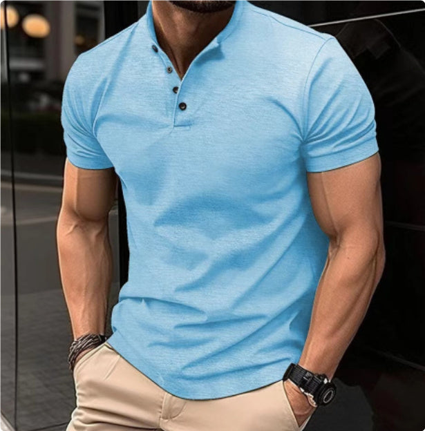 Men's Button Henry Collar Sports Polo Shirt