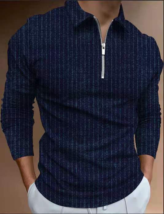 POLO Shirt Zipper Stripe Long Sleeve Men's T-shirt Top