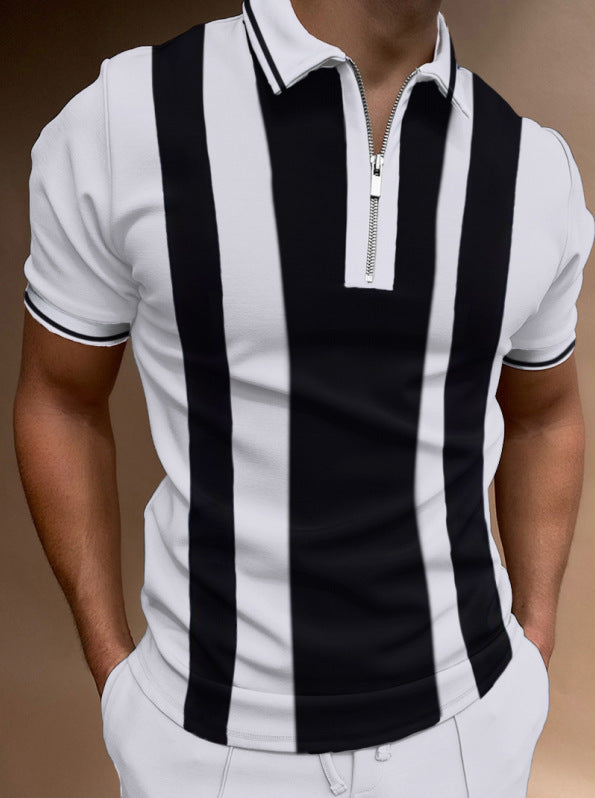 Trendy Men's Short Sleeve Polo Shirt Casual Zipper Lapel Top